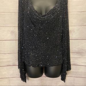 SCALA Beaded Black Cocktail Blouse